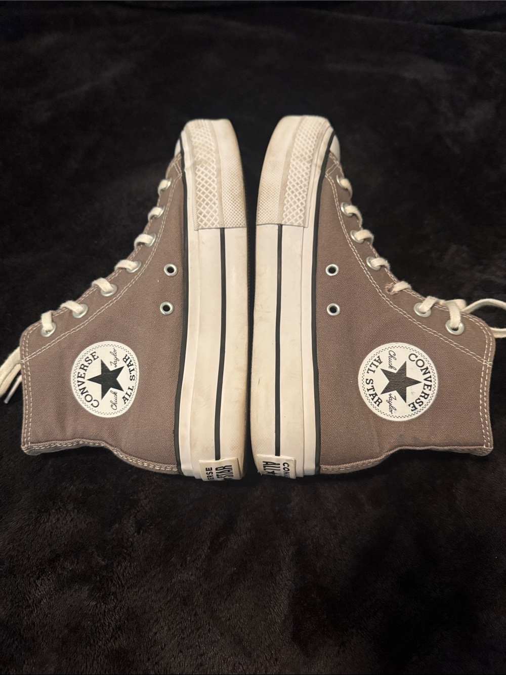Converse High Top Sneakers in Taupe Canvas with White Accents